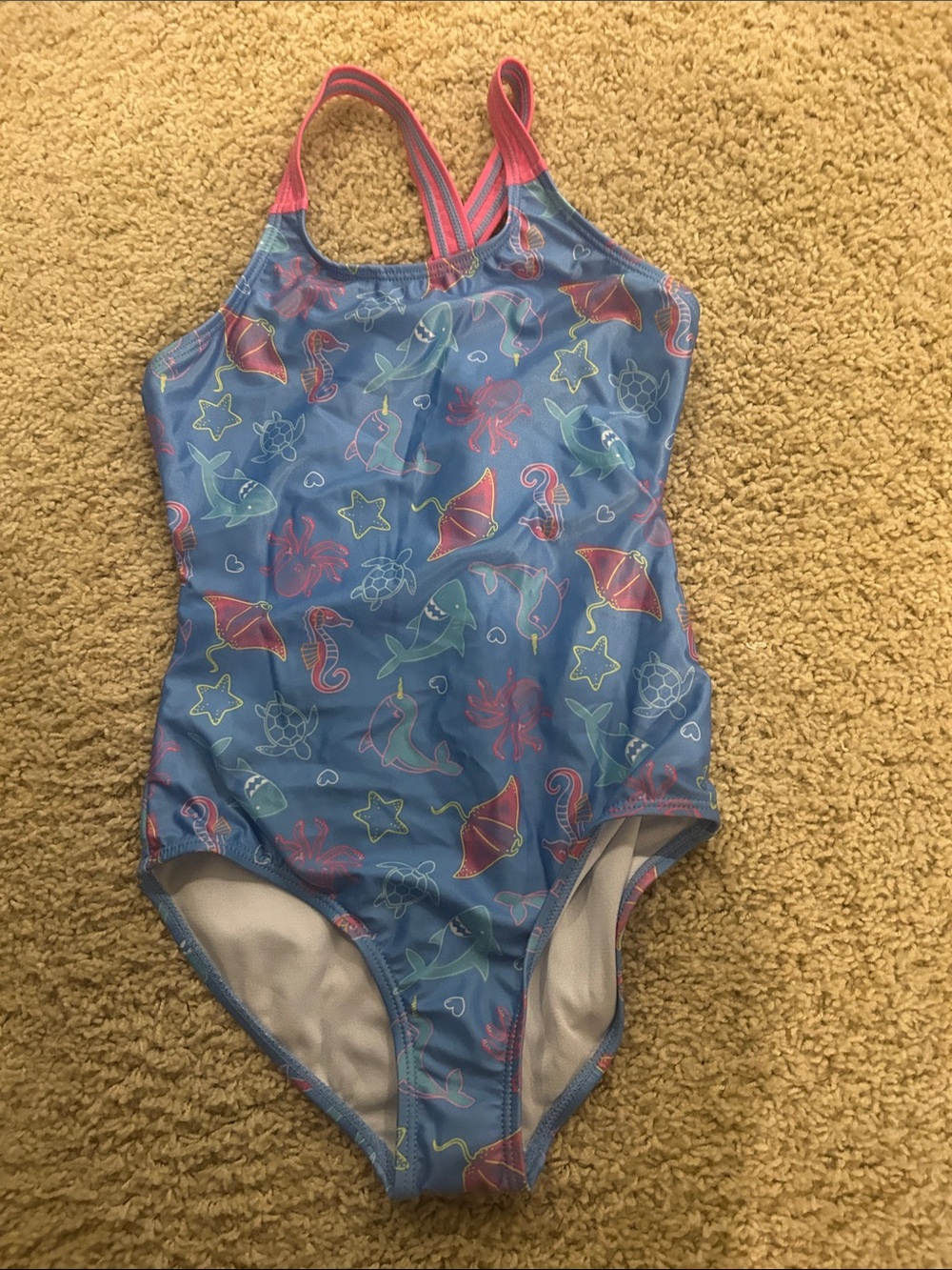 Kids Blue One-Piece Swimsuit with Pink Straps